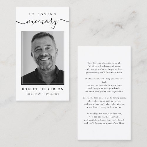 Modern Funeral Sympathy Photo Memorial Prayer Card