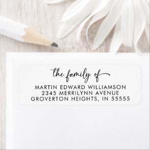 Modern Funeral The Family of Name Return Address Label