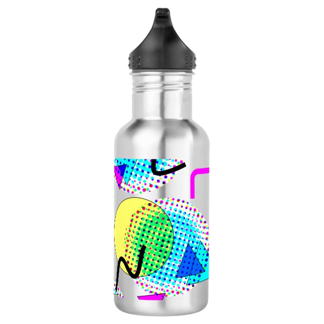 Modern Funky 80s Memphis Geometric Pattern Stainless Steel Water Bottle (Right)
