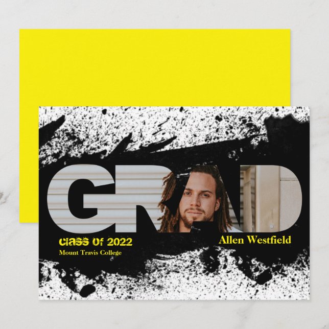 Modern Funky Black Splat GRAD Photo Announcement (Front/Back)