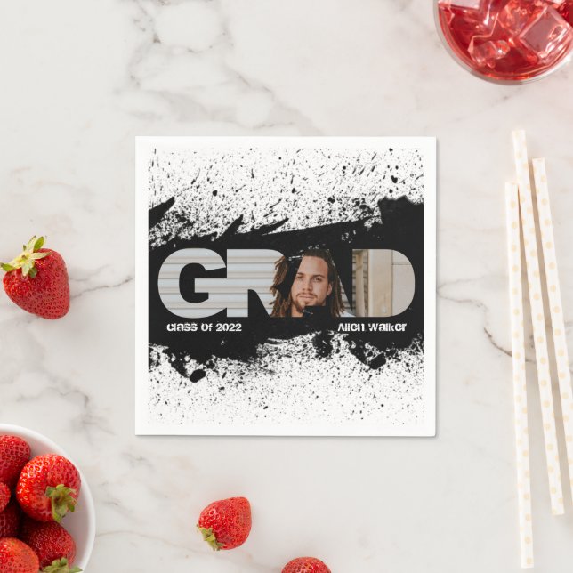 Modern Funky Black Splat GRAD Photo Napkins (Insitu)