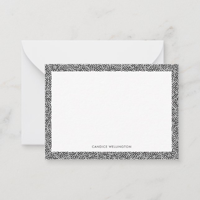 Modern Funky Black White Abstract Geometric Note Card (Front)