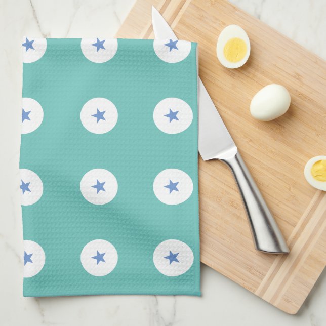 Modern Funky Blue Star Changeable Background Kitchen Towel (Quarter Fold)