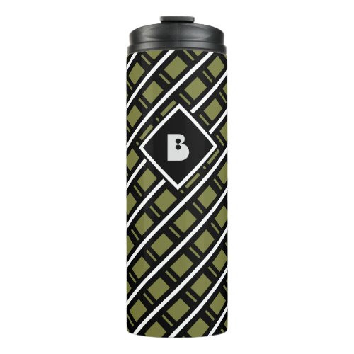 Modern Funky Geometric Monogrammed Initial Green Thermal Tumbler