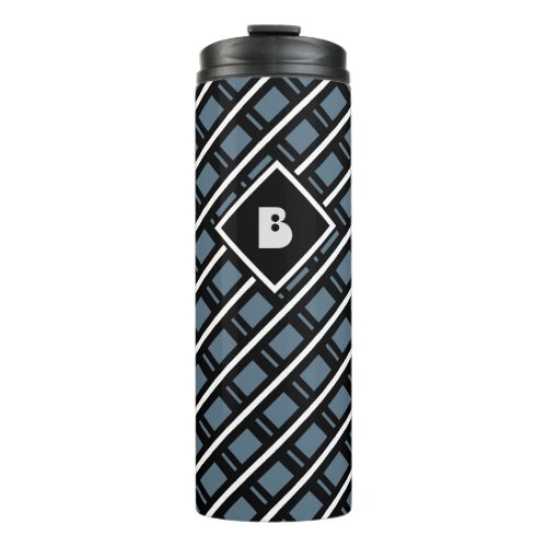 Modern Funky Geometric Pattern Monogrammed Blue Thermal Tumbler