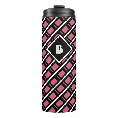 Modern Funky Geometric Pattern Monogrammed Pink Thermal Tumbler