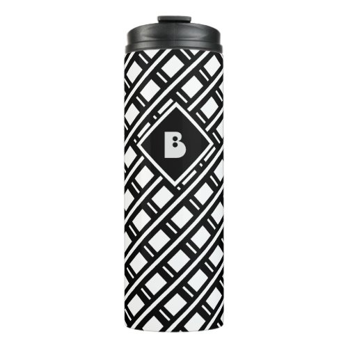 Modern Funky Geometric Pattern Monogrammed White Thermal Tumbler