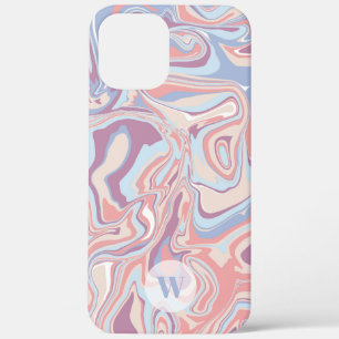 Modern Funky Marble Pastel Purple Monogram iPhone 12 Pro Max Case