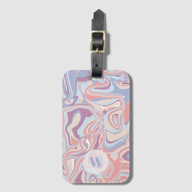 Modern Funky Marble Pastel Purple Monogram Luggage Tag (Front Vertical)