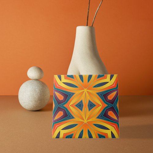 Modern Funky Orange Yellow Kaleidoscopic Abstract  Ceramic Tile