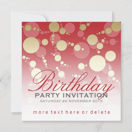 Modern Funky Red Gold Party Birthday Invitations