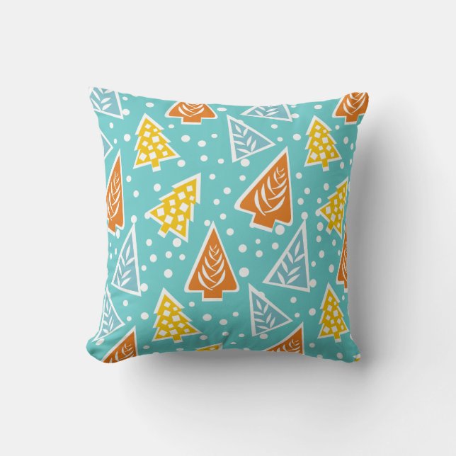 Modern, funky, stylized Christmas trees pattern Throw Pillow (Front)