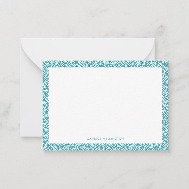 Modern Funky Turquoise Abstract Geometric Pattern Note Card (Front)