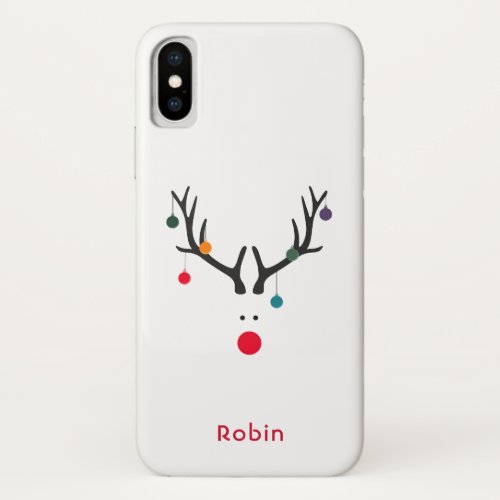 Modern funny abstract Christmas reindeer on white iPhone XS Case