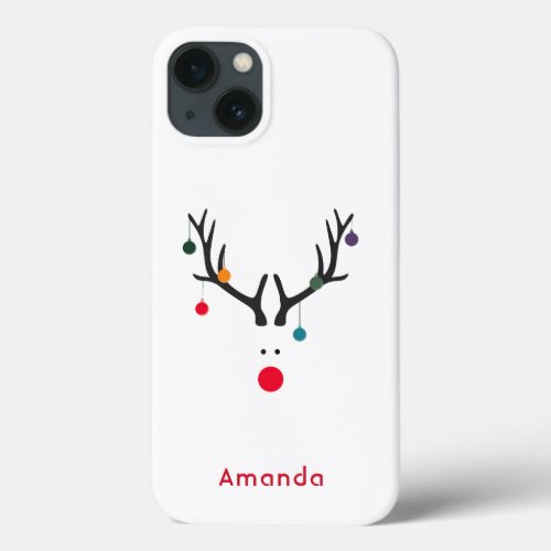 Modern funny abstract Christmas reindeer on white iPhone 13 Case