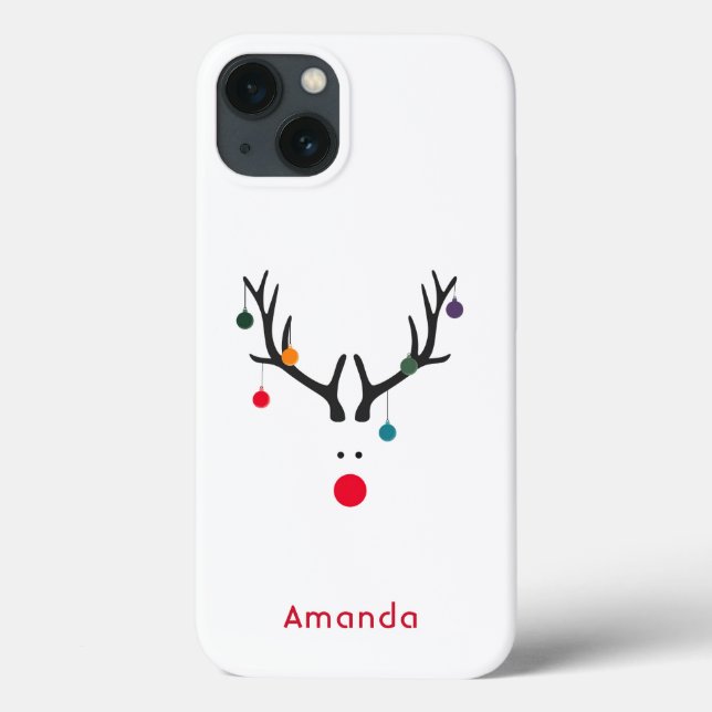 Modern funny abstract Christmas reindeer on white Case-Mate iPhone Case (Back)
