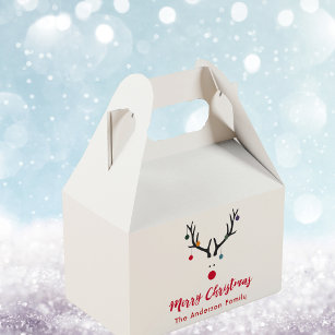 Modern funny abstract Christmas reindeer on white Favor Boxes