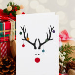 Modern funny abstract Christmas reindeer on white Holiday Card<br><div class="desc">A funny and cute modern abstract image of a reindeer head with a red nose.  With Christmas ornaments,  baubles hanging from the antlers. White background,  
Colors: white,  red,  gray,  blue,  green
Inside: Space for you to write by hand. 
Matching stamps available.</div>