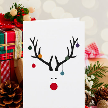 Modern Funny Abstract Christmas Reindeer On White Holiday Card by Nordic_designs at Zazzle