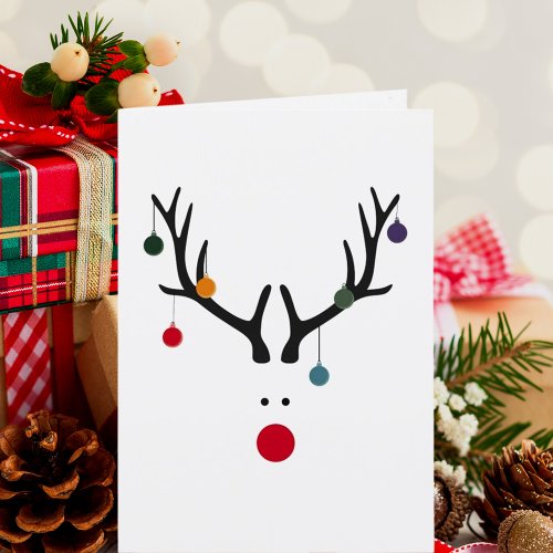 Modern funny abstract Christmas reindeer on white Holiday Card