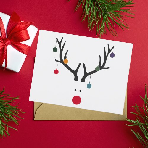Modern funny abstract Christmas reindeer on white Holiday Postcard