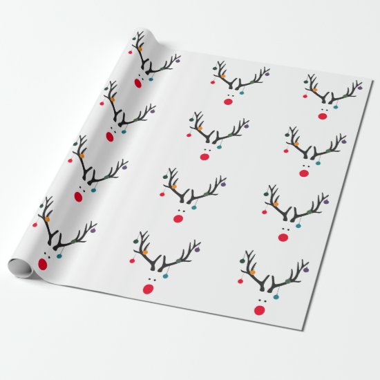 Modern funny abstract Christmas reindeer on white Wrapping Paper