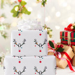 Modern funny abstract Christmas reindeer on white Wrapping Paper<br><div class="desc">A funny and cute modern abstract pattern of a reindeer head with a red nose.  With Christmas ornaments,  baubles hanging from the antlers. White background,  
Colors: white,  red,  gray,  blue,  green</div>