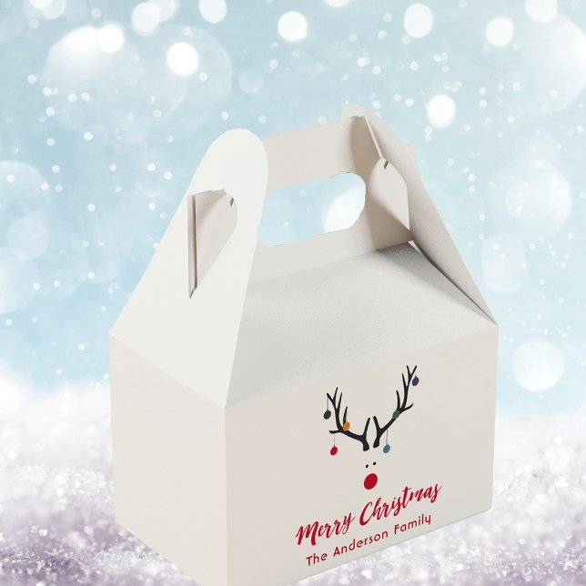 Modern funny abstract Christmas reindeer white Favor Boxes (Creator Uploaded)