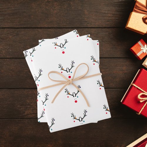 Modern funny abstract Christmas reindeer white red Wrapping Paper Sheets