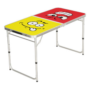 Modern Funny Angry Cartoon Face Red Yellow Beer Pong Table