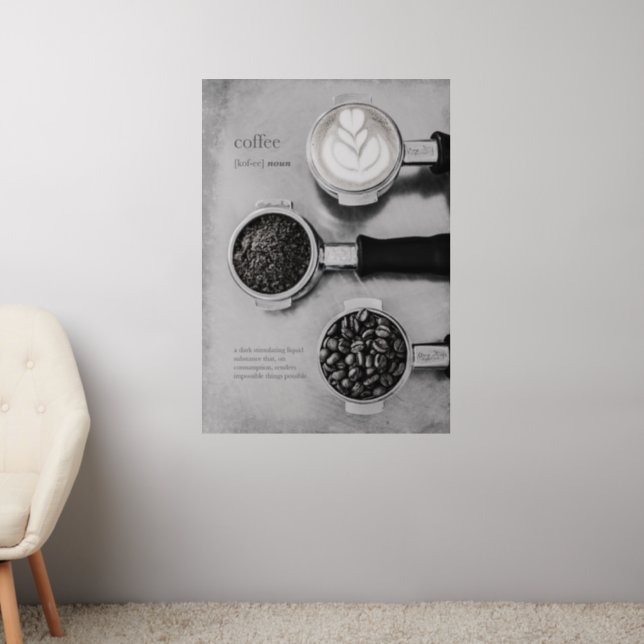 Modern Funny Black White Coffee Description Wall Decal (Living Room 2)