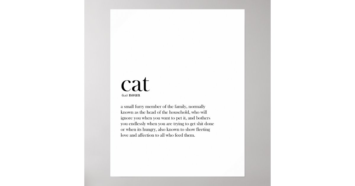 Modern funny Cat definition typography Poster Zazzle