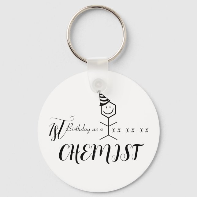 Modern Funny Chemist Pharmacist Birthday Chemistry Keychain (Front)
