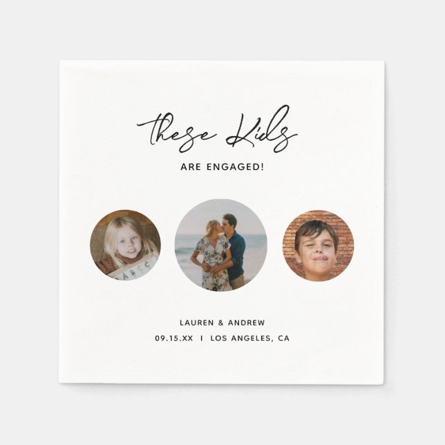 Modern Funny Childhood Photo Engagement Party  Napkins (Front)