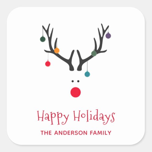 Modern funny Christmas holidays reindeer white Square Sticker