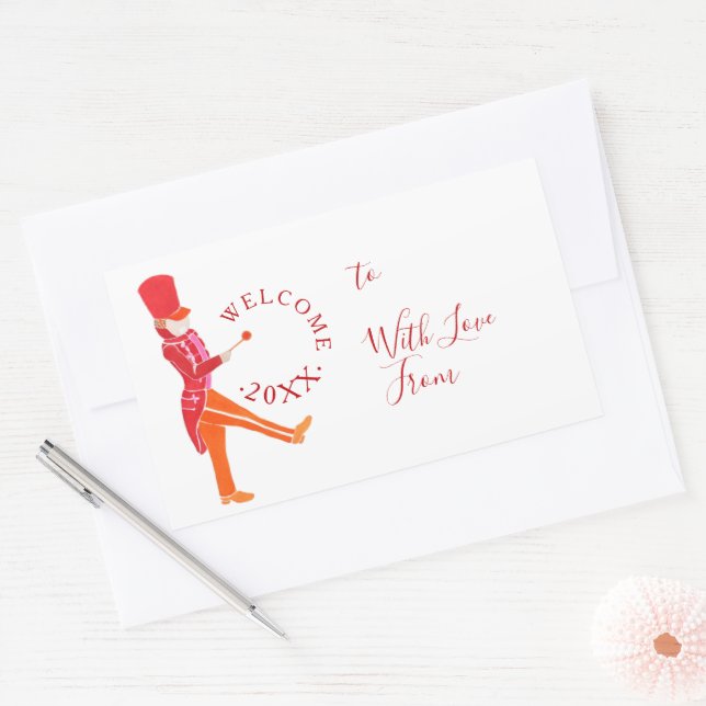 Modern Funny Christmas Nutcracker Drummer Rectangular Sticker (Envelope)