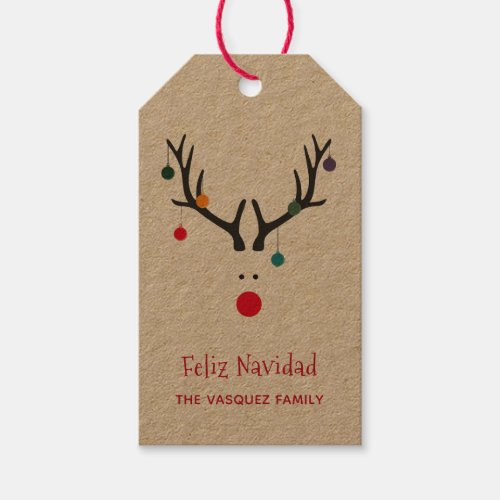 Modern funny Christmas reindeer Feliz Navidad Gift Tags