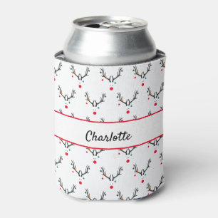Modern funny Christmas reindeer white elegant Can Cooler