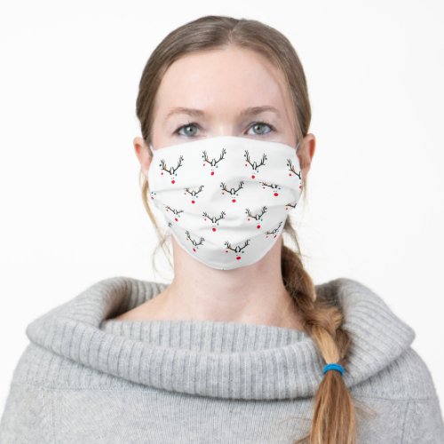 Modern funny Christmas reindeer white minimalist Adult Cloth Face Mask