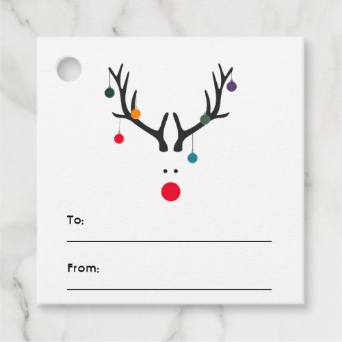 Modern funny Christmas reindeer white red Favor Tags
