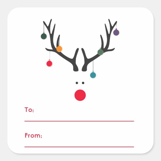 Modern funny Christmas reindeer white red Square Sticker