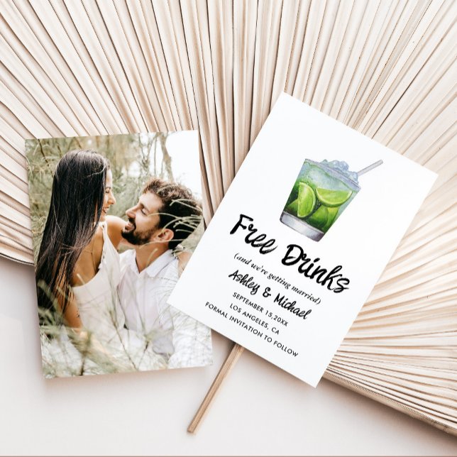 Modern Funny Cocktail Free Drinks Wedding Photo  Save The Date (Free drinks invitation)
