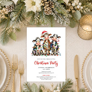 Modern Funny Cows Cartoon Christmas Party Invites