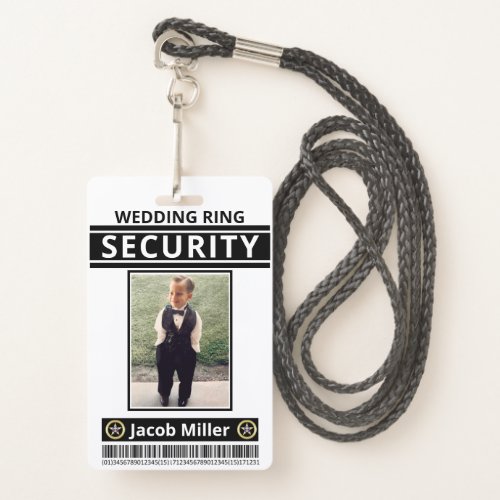 Modern Funny Custom Photo Ring Bearer ID Security Badge