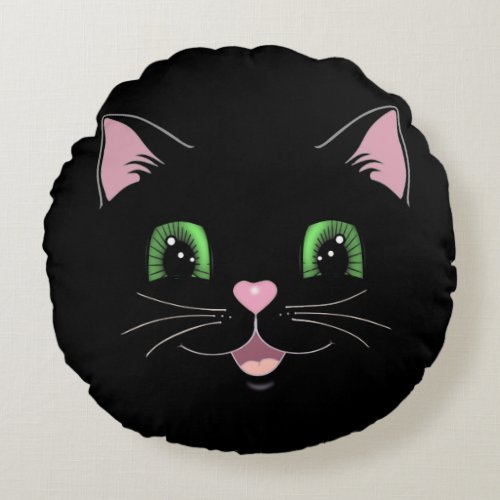 Modern funny cute black cat face cartoon round pillow