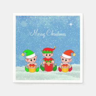 Modern Funny Cute Christmas Elf Buddies Napkins