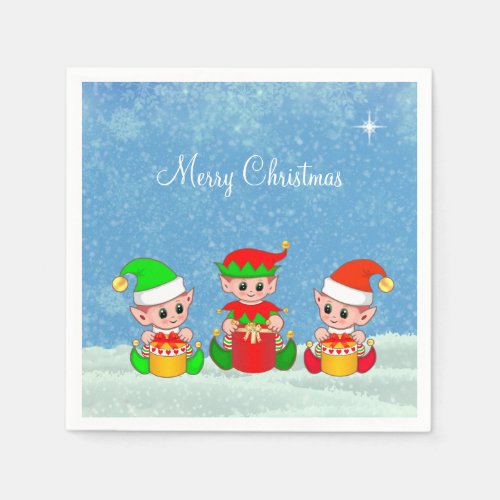 Modern Funny Cute Christmas Elf Buddies Napkins