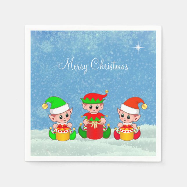 Modern Funny Cute Christmas Elf Buddies Napkins (Front)