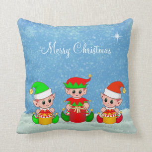 Modern Funny Cute Christmas Elf Buddies Throw Pillow