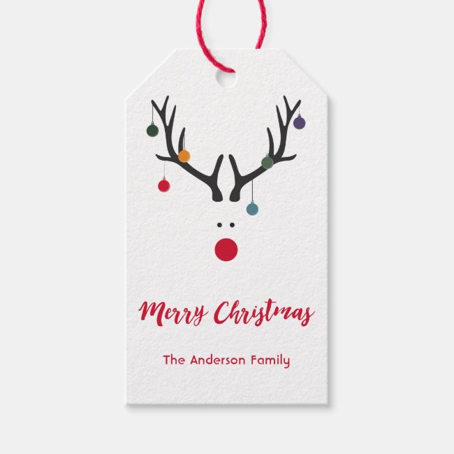 Modern funny cute Christmas reindeer on white Gift Tags